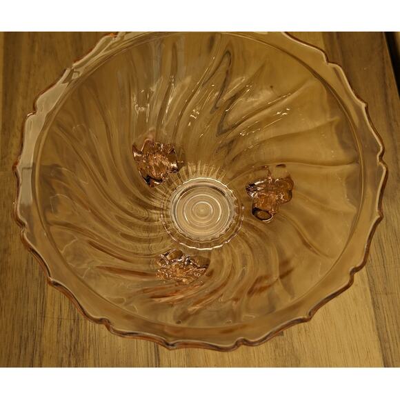 2 Vtg Jeanette Glass Candy Condiment Side Dish Footed Round Swirl Pink Jewelry - Picture 11 of 13